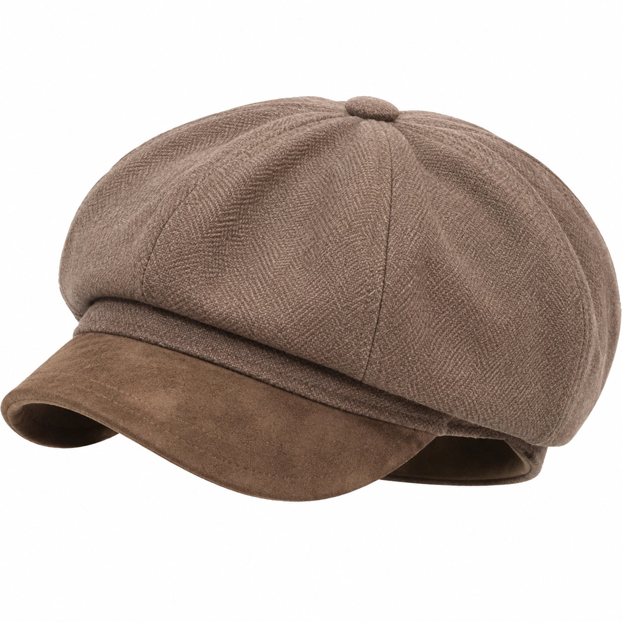 Ballonmütze Einheitsgröße Braun aus Textil mit Schirm im Vintage-Stil