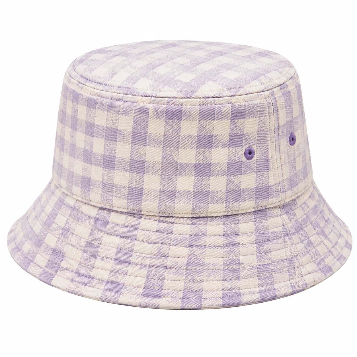 Bucket Hat Einheitsgröße aus Textilgewebe in Lila Beige kariert mit Krempe