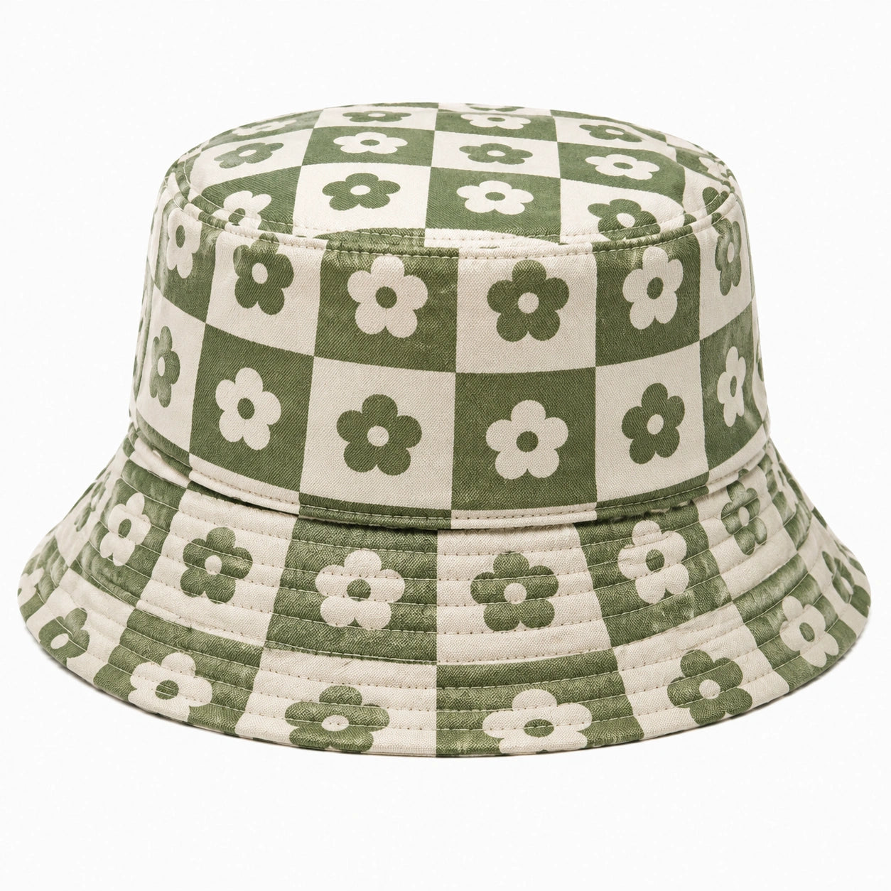 Anglerhut Einheitsgröße Textil Grün Creme mit Blumenmuster