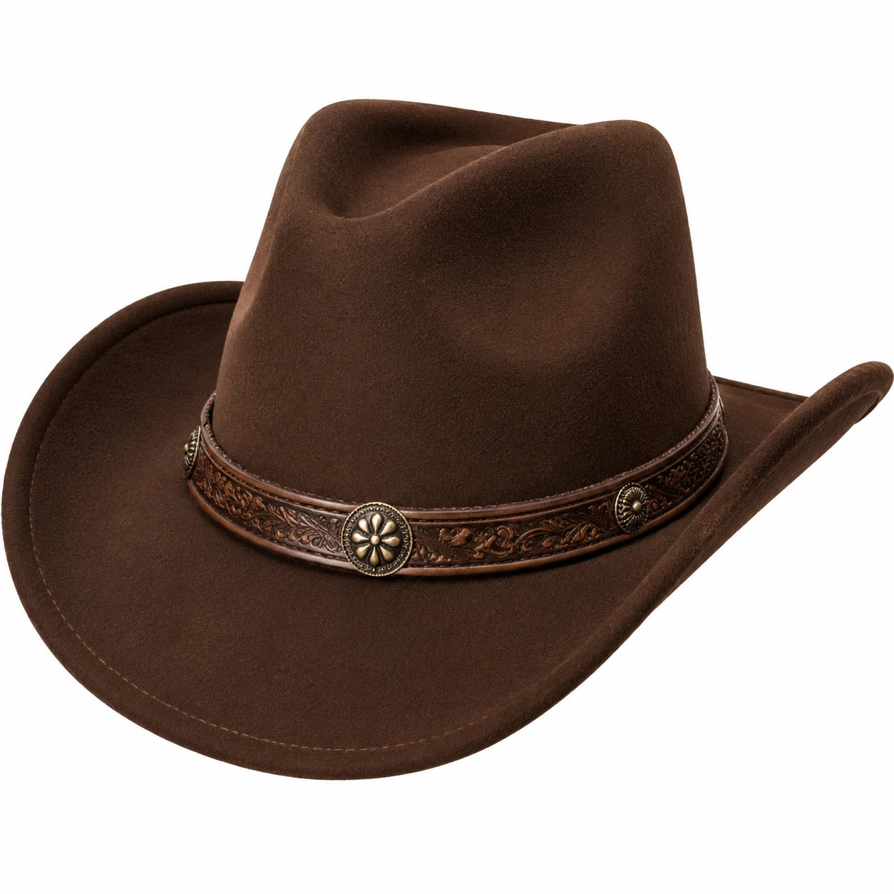 Cowboyhut Einheitsgröße Braun in Filzoptik mit dekorativem Hutband