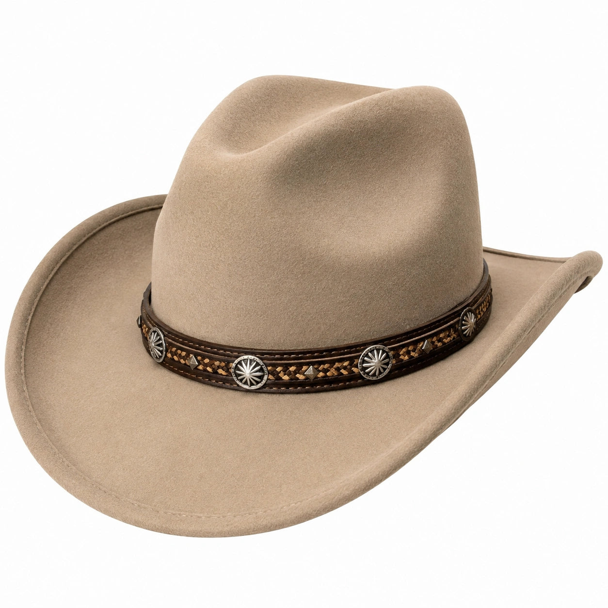 Cowboyhut Einheitsgröße in Beige mit Filzoptik und dekorativem Hutband