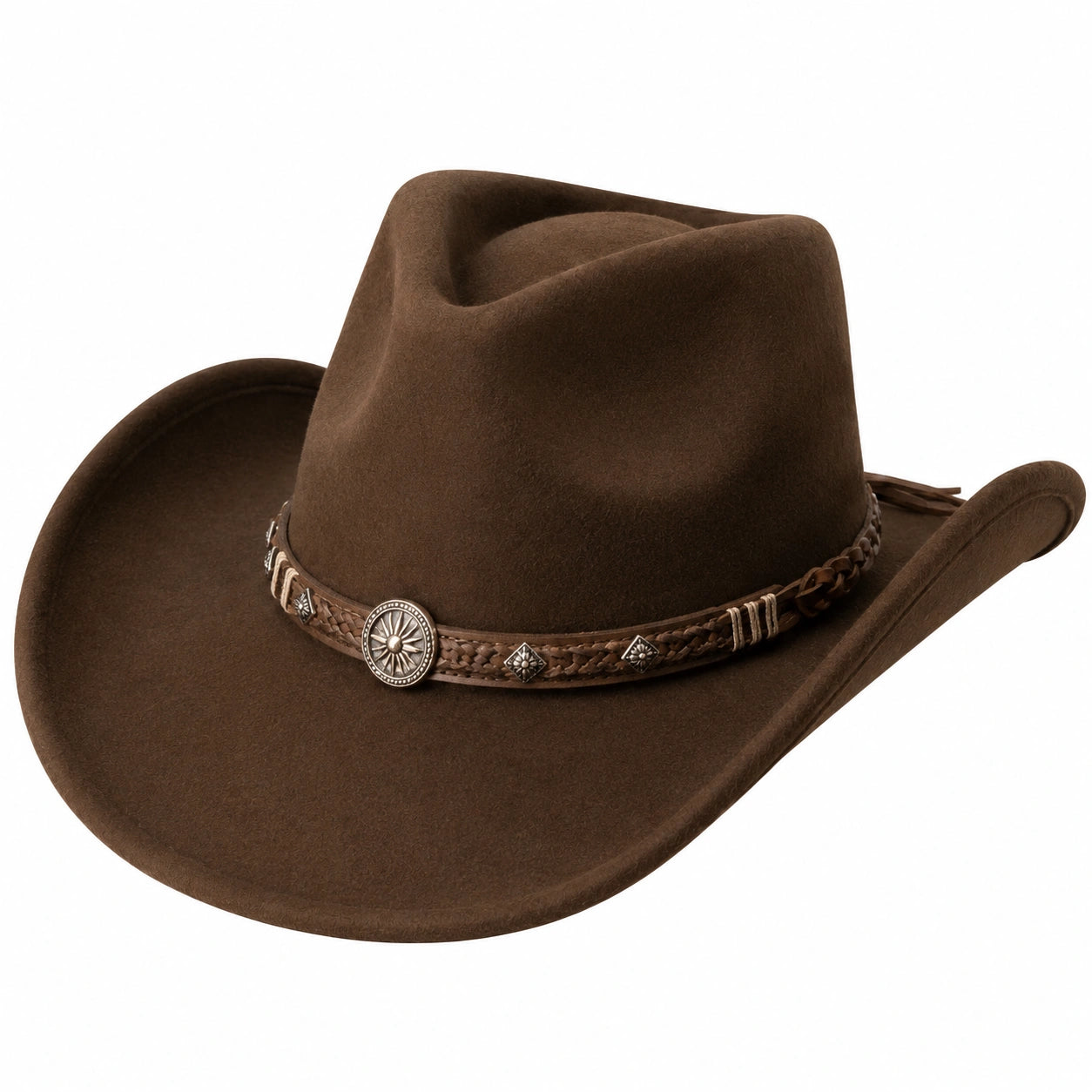 Cowboyhut Einheitsgröße Braun mit Filzoptik und geflochtenem Zierband im Westernstil