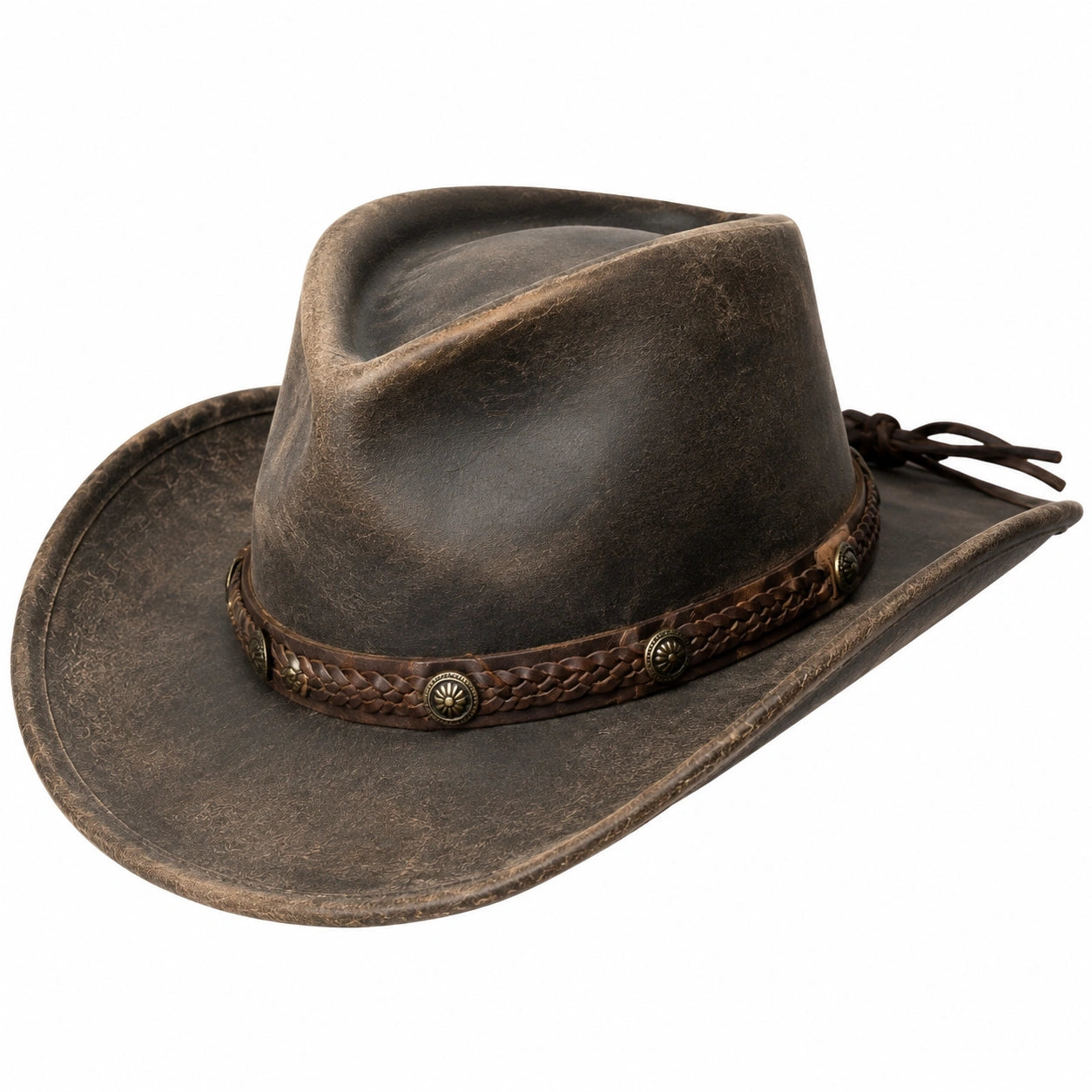 Cowboyhut Einheitsgröße Braun in Lederoptik mit geflochtenem Hutband