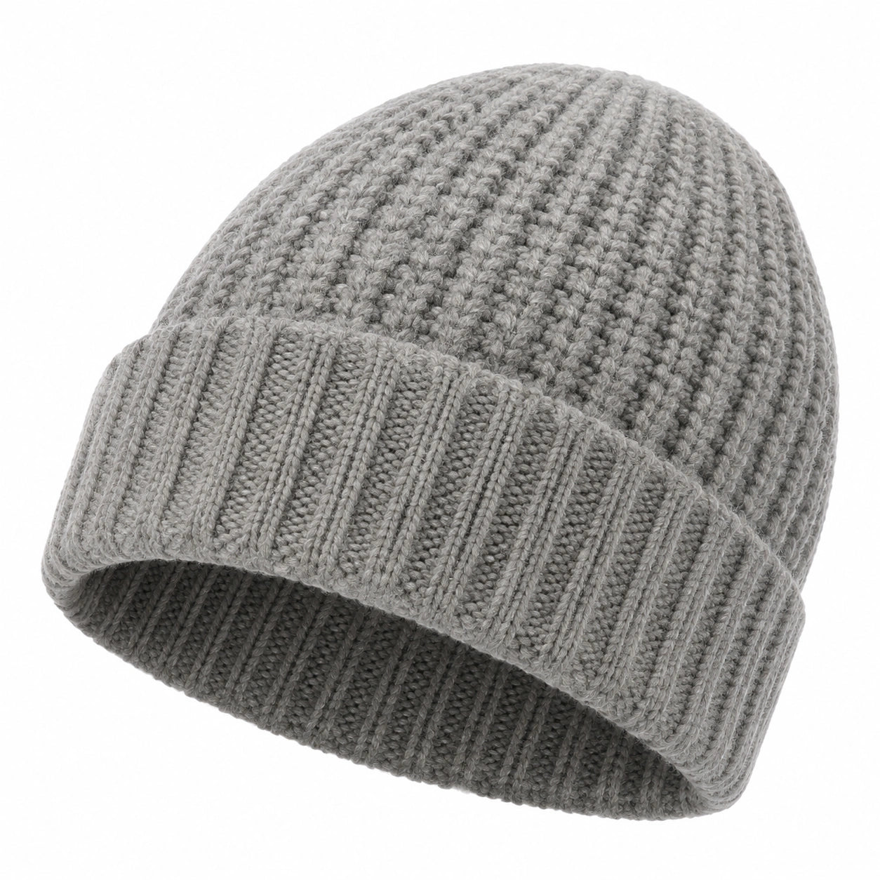 Strickmütze Einheitsgröße Grau mit Umschlag für Damen und Herren