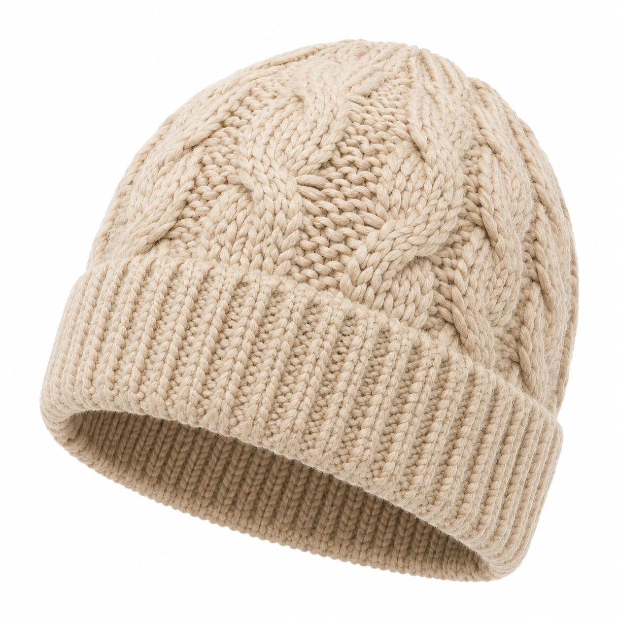 Strickmütze Einheitsgröße aus Textil in Creme für Damen und Herren mit Zopfmuster