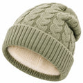Strickmütze Einheitsgröße olivgrün mit Zopfmuster und weichem Futter für den Winter