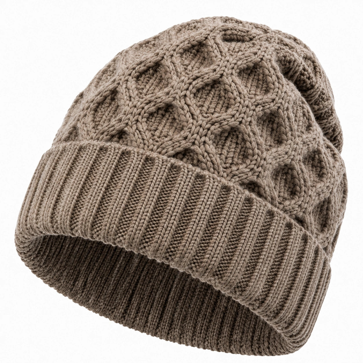 Beanie Einheitsgröße Textil Taupe Zopfmuster wärmend