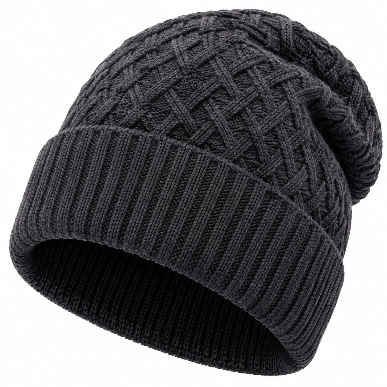 Strickmütze Einheitsgröße dunkelgrau mit Umschlag für Damen und Herren